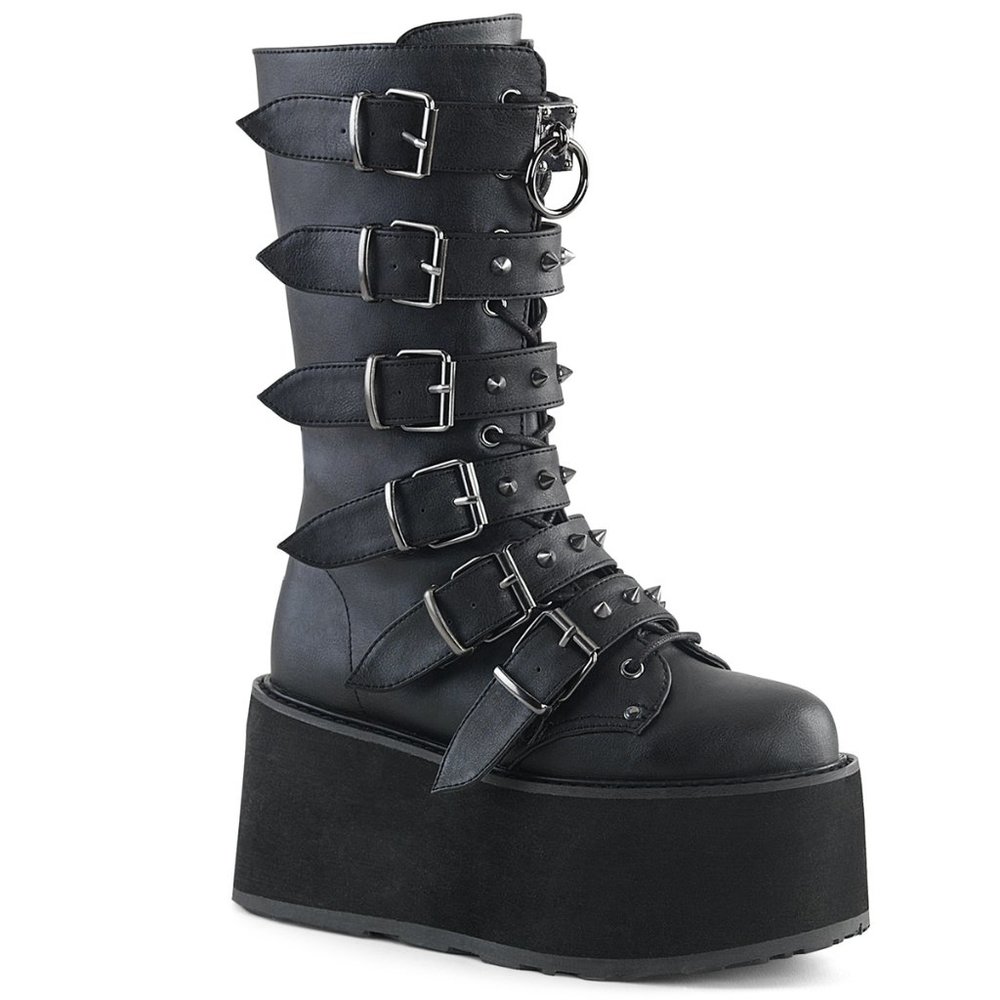 Demonia Black Platform Buckle Combat Boots
